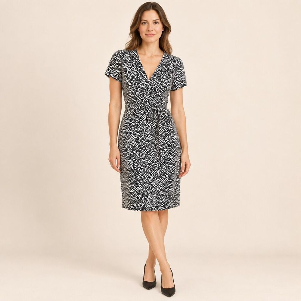 DVF Julian Two Wrap Dress Black White Cotton Silk Size 4